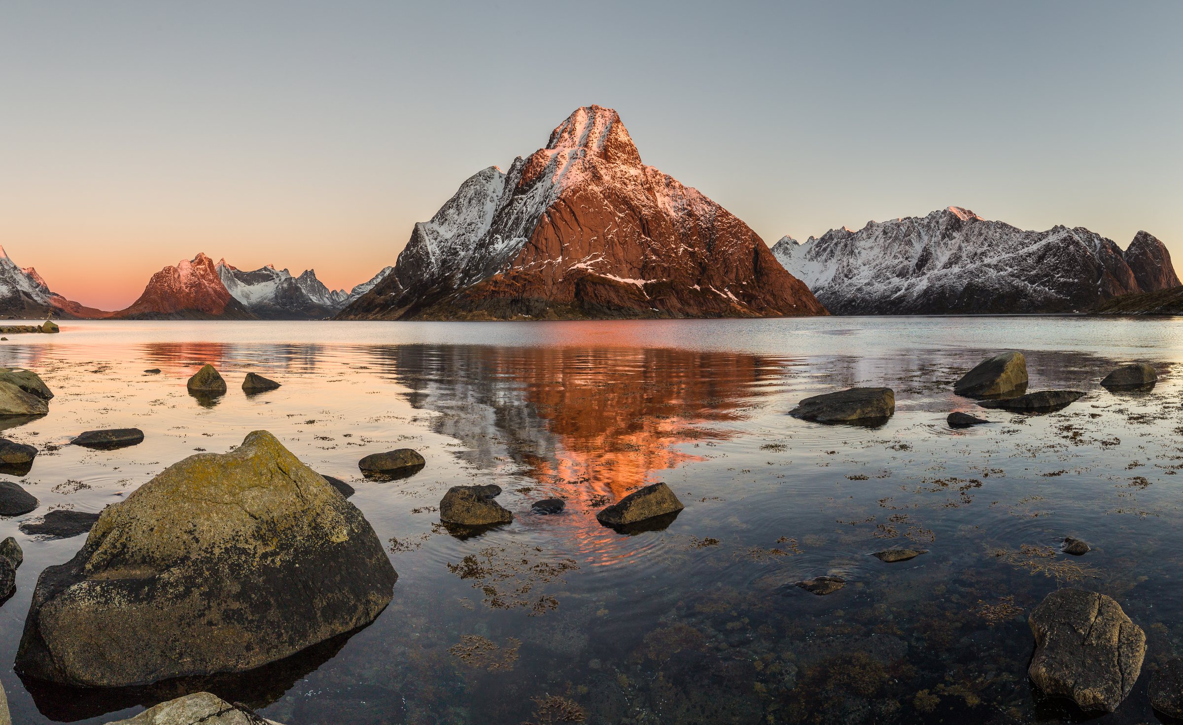 Sunrise over the mountains in Lofoten, Norway